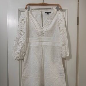 Banana Republic White Long Sleeve Eyelet Dress